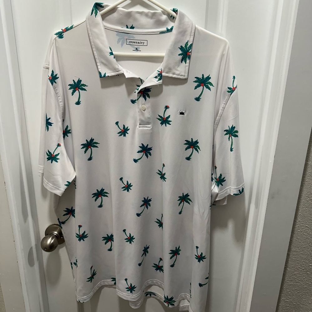 Palm tree pattern athletic golf polo
